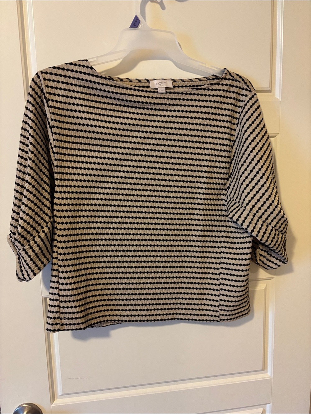 LOFT Black and Cream Textured Striped Tunic